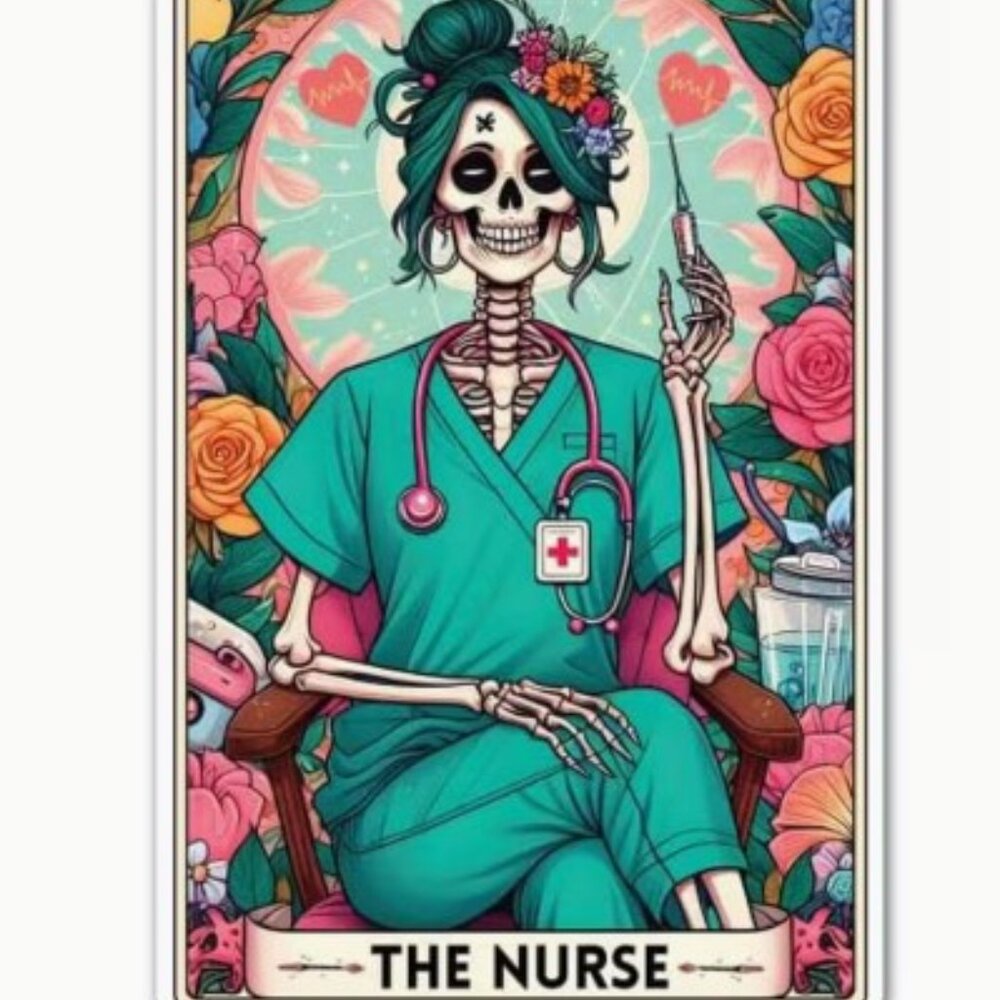 NEW Skeleton Nurse Tarot Card Vinyl sticker - Small